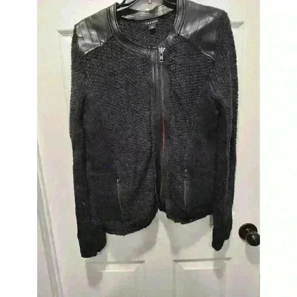 Trouve Sweater Moto Jacket Faux Leather Size LARGE - Picture 3 of 12